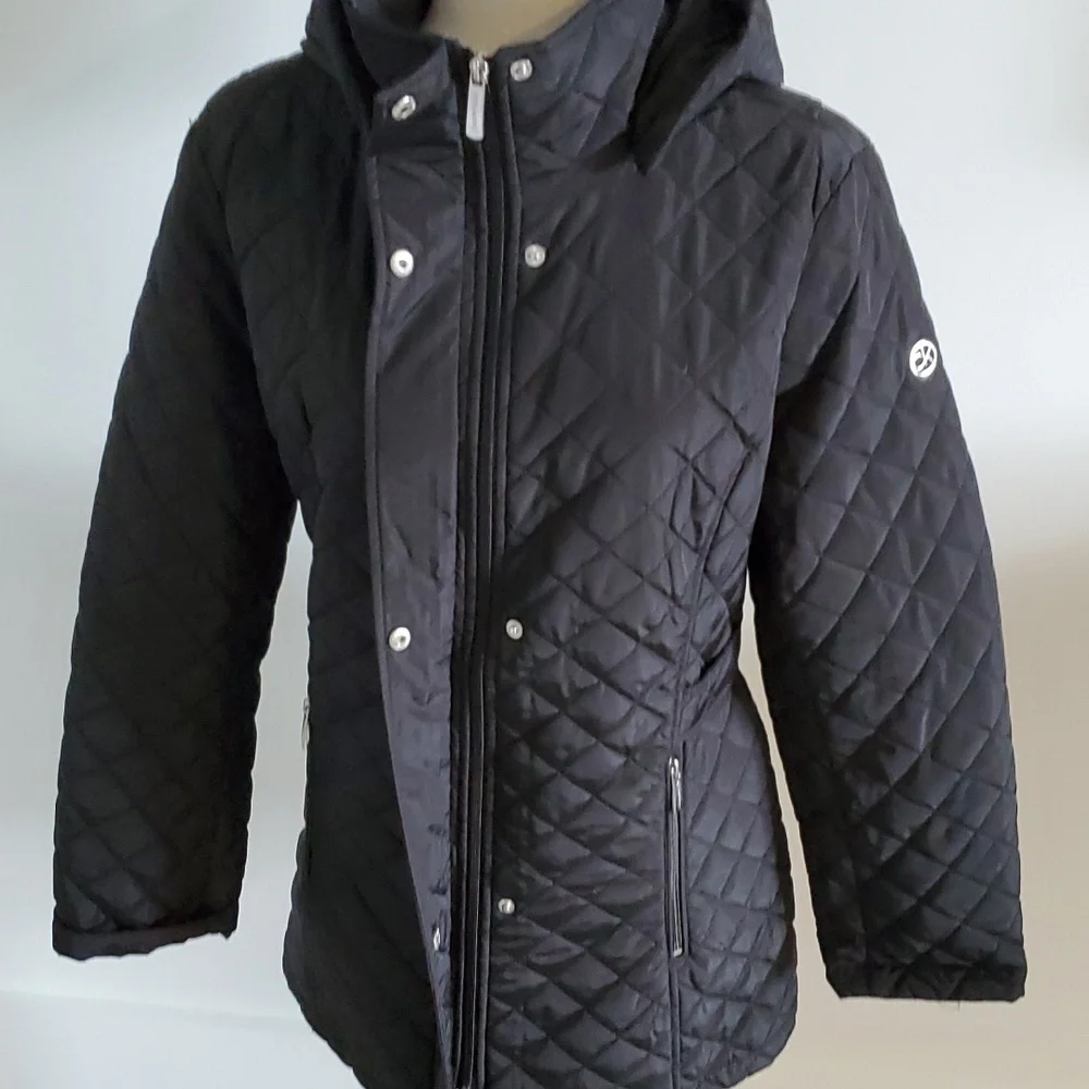 Calvin Klein midweight diamond quilted jacket w/ removable hood black size L EUC - Picture 7 of 10